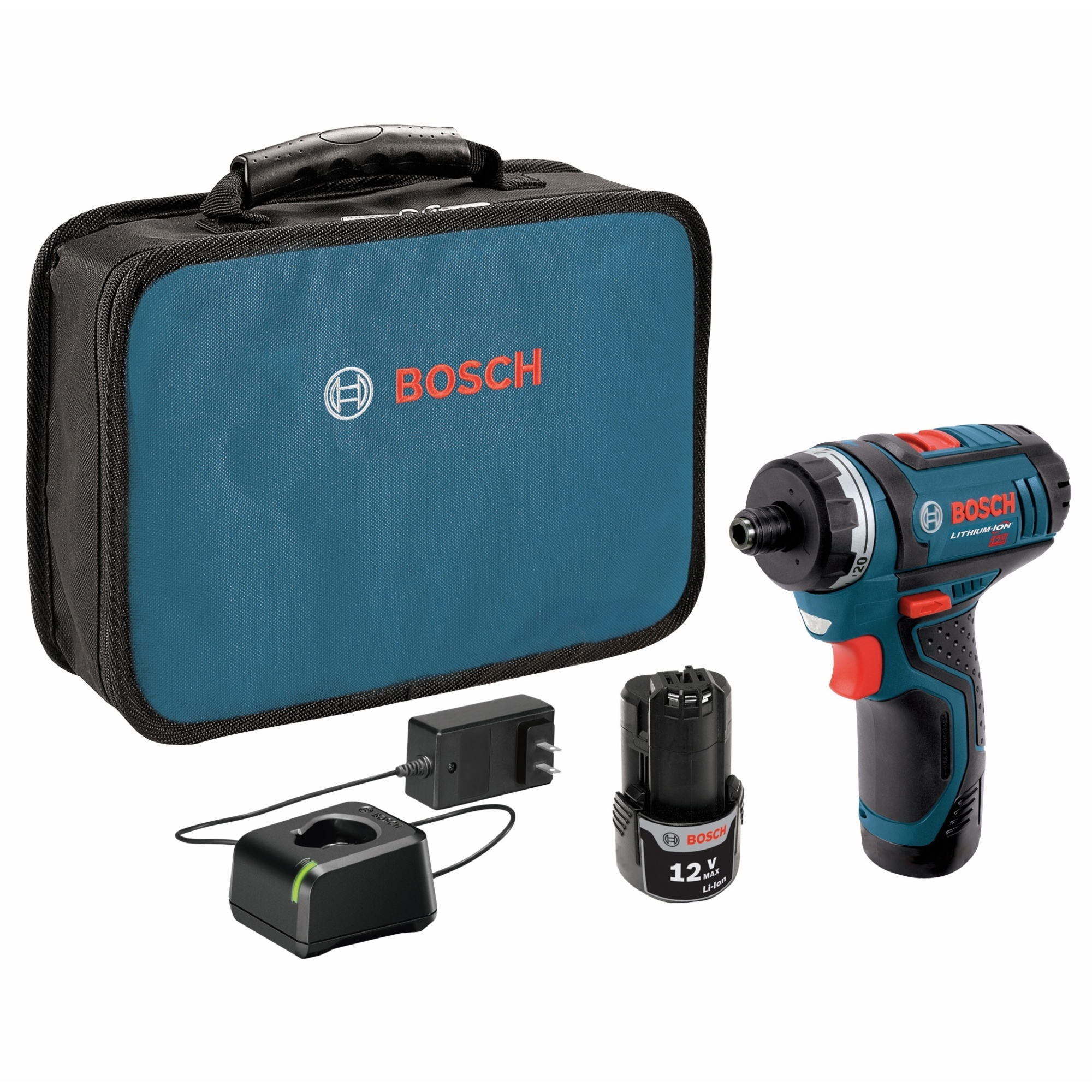 Bosch 12V Max Two-Speed Pocket Driver Kit — 5.6in. Head Length, 265in.-Lbs. Max Torque, Model# PS21-2A